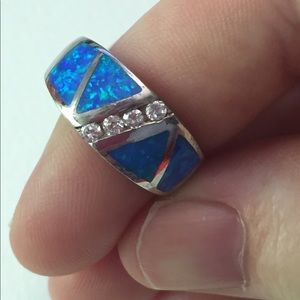 Beautiful blue Opal and CZ 925 Sterling silver ring